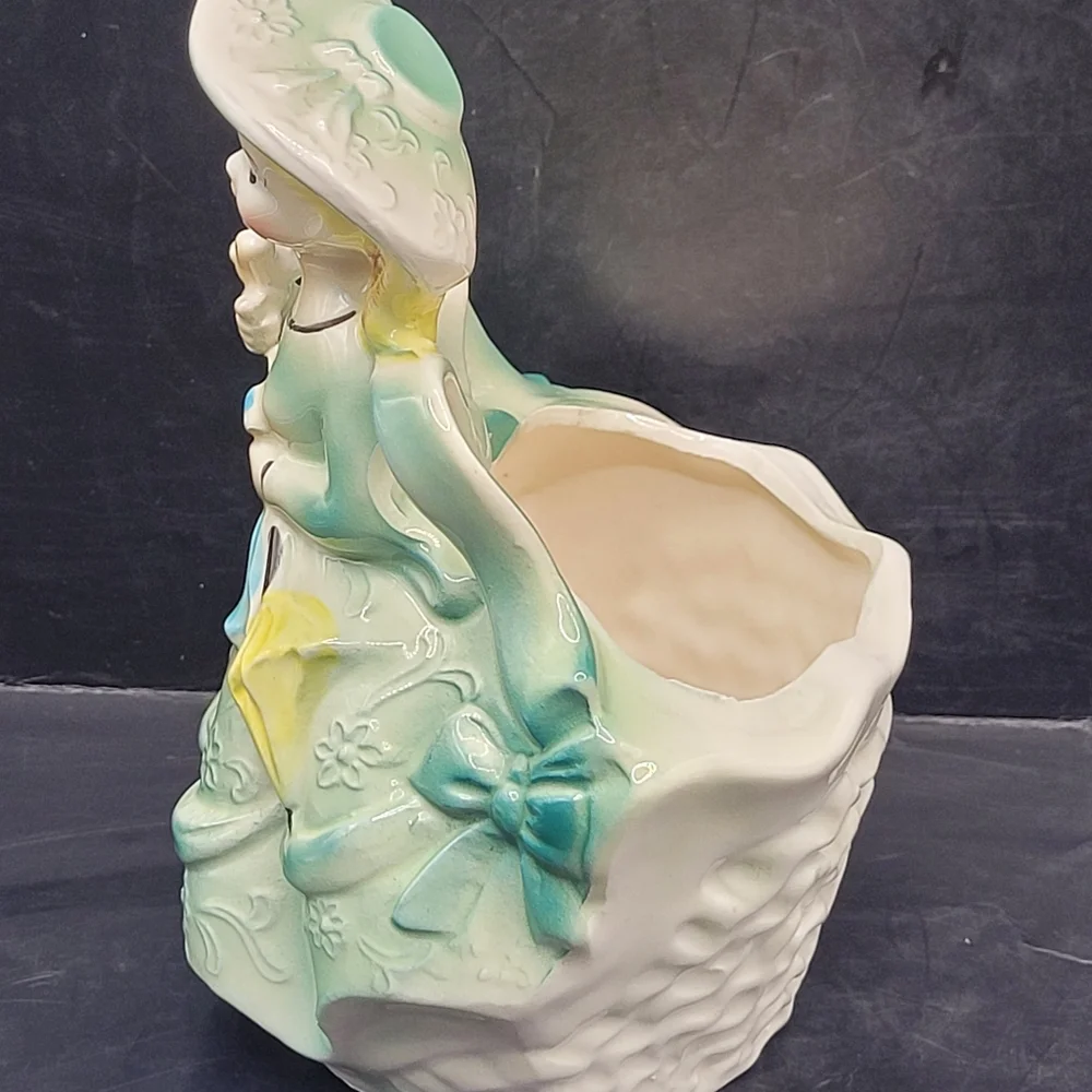 Vintage Rubens Originals Japan Southern Belle Planter Teal Gold 474M - Picture 2 of 6